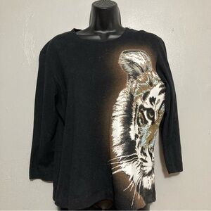 VTG 90s Eyeshadow Tiger Printed Graphic 3/4 Sleeve Cavalli-inspired Edgy
